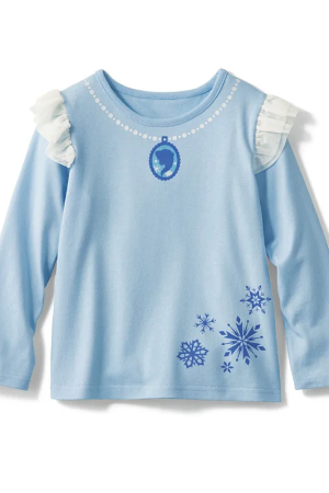 Ruffles Long Sleeve Cartoon Print Sweet Shirt