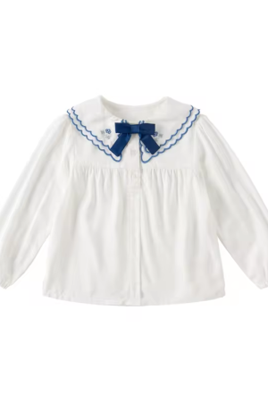 Girls White Long Sleeve Tops Children Outfits Solid Shirt