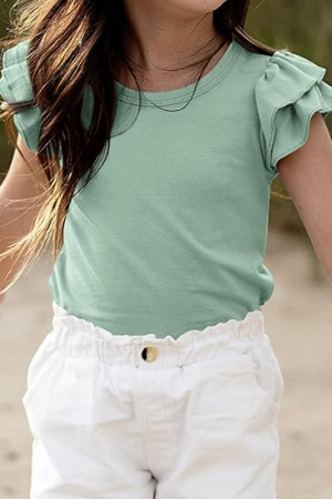 Summer Trendy Ruffle Sleeve Blouses Crew Neck Tees