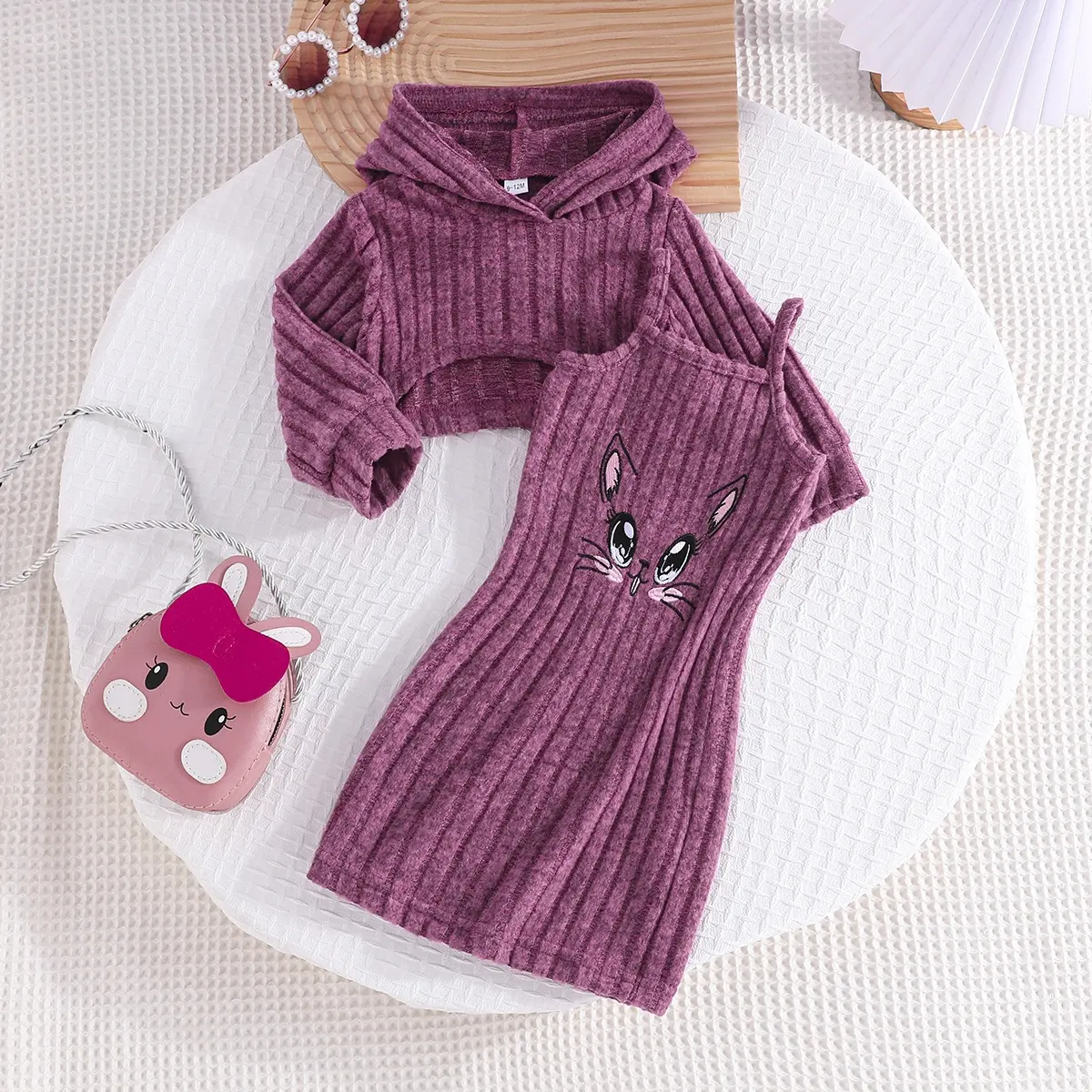 Fashion Sweet Purple long sleeved top sling dress skirts