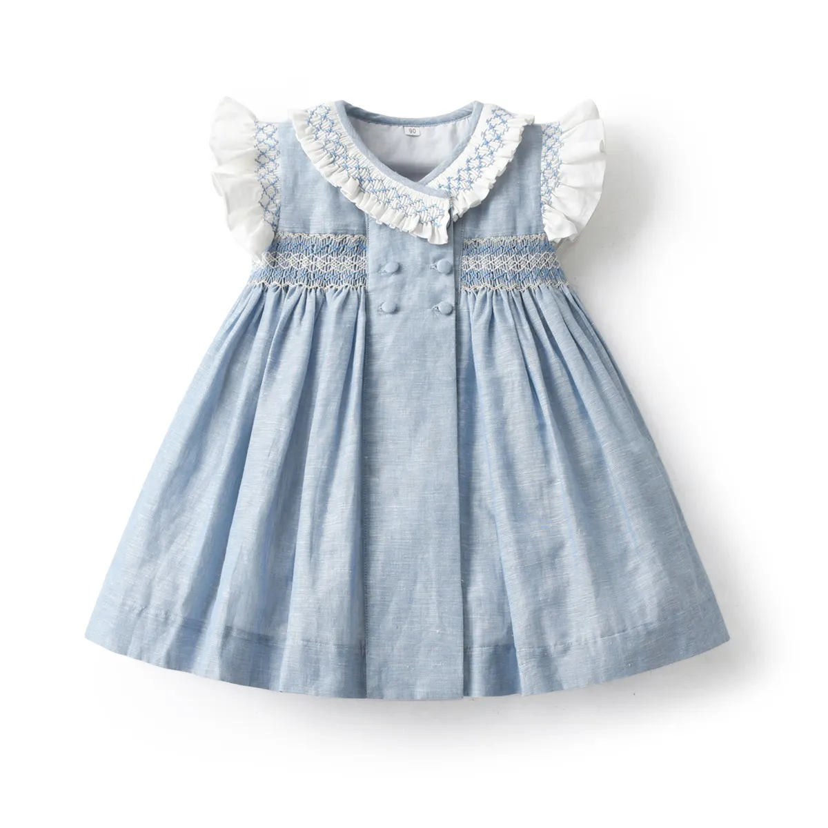 Ruffle Sleeve Embroidery Hand Made Children Dress - Image 2