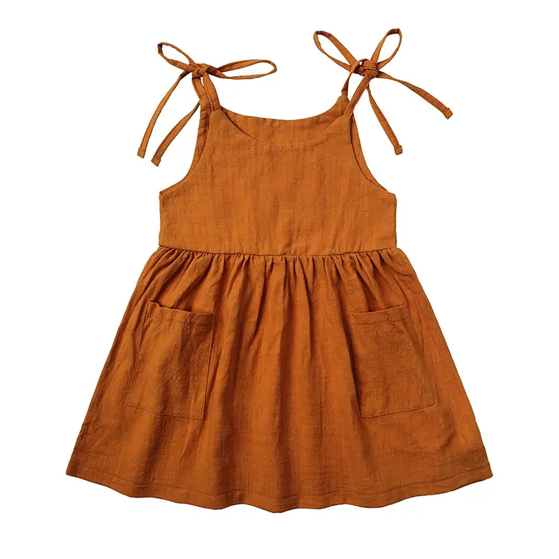 Solid color Baby Sling Linen Cotton Girls' Dresses - Image 4