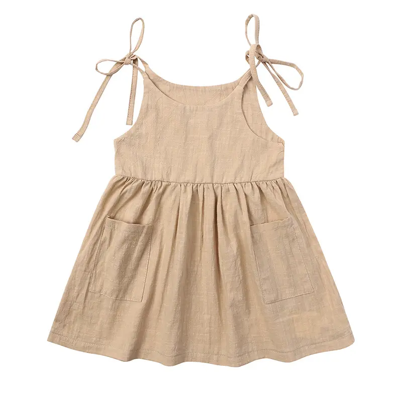 Solid color Baby Sling Linen Cotton Girls' Dresses - Image 3