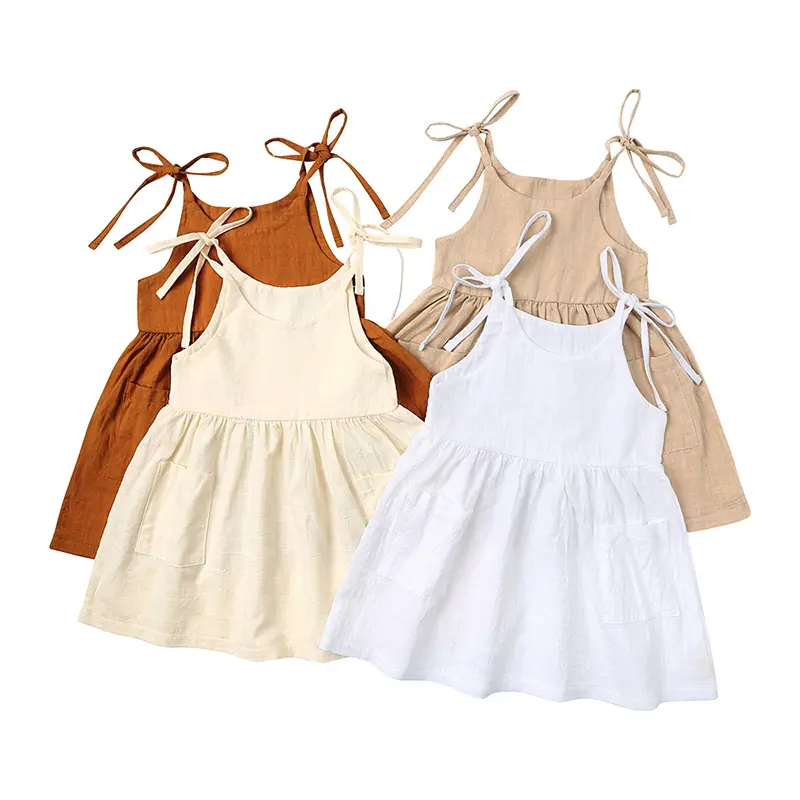 Solid color Baby Sling Linen Cotton Girls' Dresses - Image 5