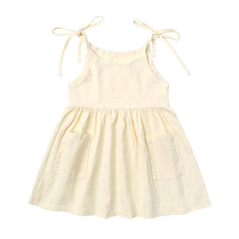 Solid color Baby Sling Linen Cotton Girls' Dresses